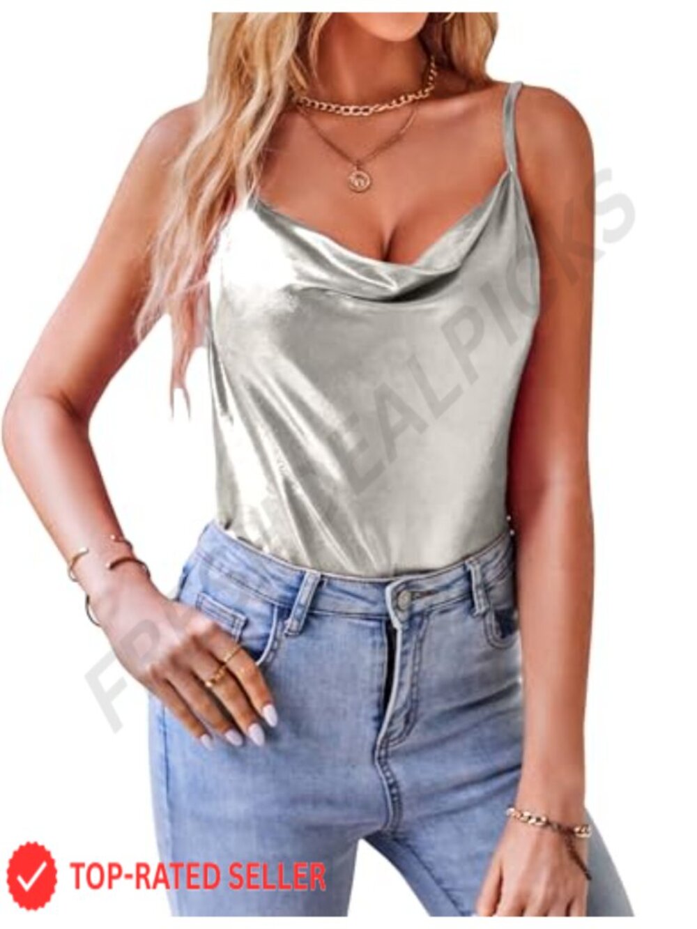 Sparkly Cowl Neck Camisole Disco Party Tank Top Sleeveless Evening